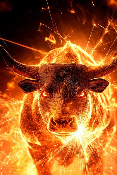 Fiery bull in glowing colours by Poster Art Shop