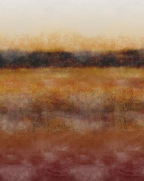 Abstract minimalist landscape in terra, dark yellow, brown. by Dina Dankers