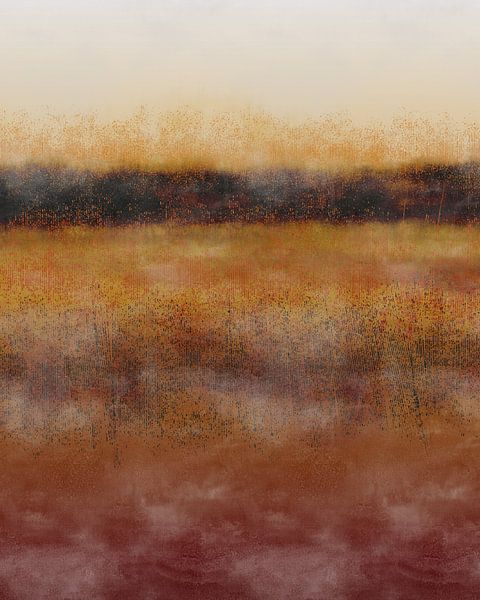 Abstract minimalist landscape in terra, dark yellow, brown. by Dina Dankers
