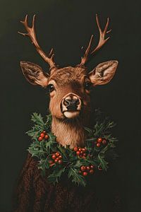 Hirsche mit Weihnachtskranz