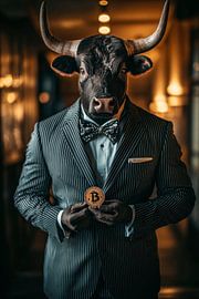 Buffalo with suit and Bitcoin coin by Poster Art Shop