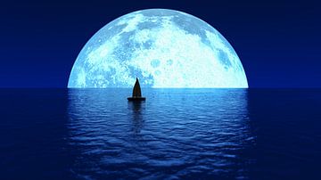 a boat sails towards the moon (3d rendering) von Rainer Zapka