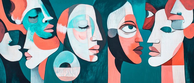Abstracte gezichten - kleurenspel van emoties van Poster Art Shop