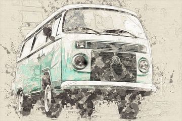 Volkswagen Combi van Lembayung senja studio [Vintage Poster]