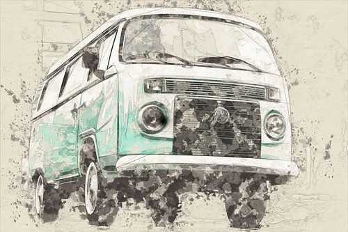 Volkswagen Combi van Lembayung senja studio [Vintage Poster]