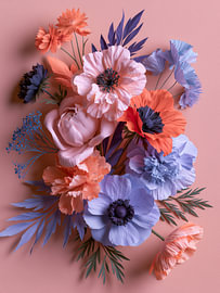 Bloemen in Koraal en Lavendel van Thea