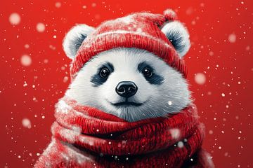 Winterpanda in Rood - kerst - winter van Eva Lee