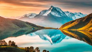 Landschaft mit See und Berge von Mustafa Kurnaz