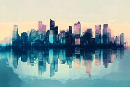 Städtische Silhouette im Morgenlicht von Poster Art Shop