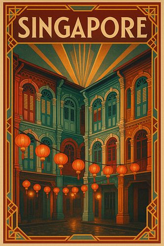 Singapore Straatbeeld Poster - Vintage Chinatown Corner & Lantaarns