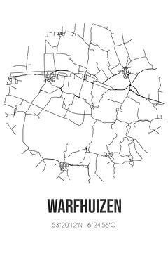 Warfhuizen (Groningen) | Landkaart | Zwart-wit van MijnStadsPoster