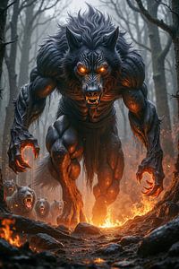 Fantasy Gothic Wall Art: VORGRATH - The Werewolf Hunting with His Wolf Pack
