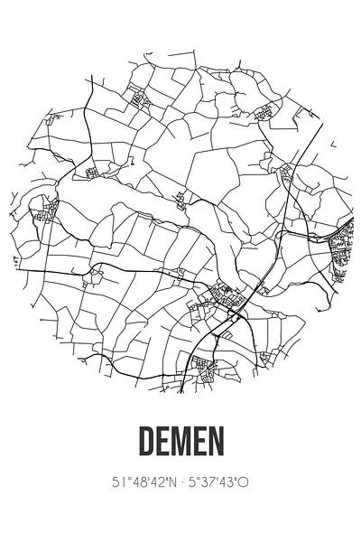 Demen (North Brabant) | Map | Black and white by Prints of Place