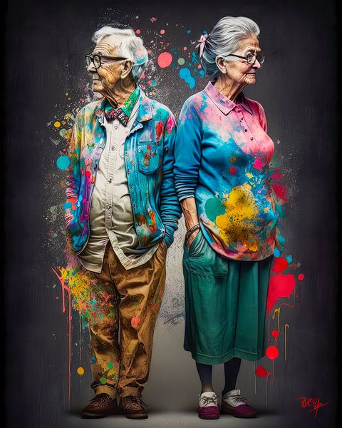 Colourful portrait never too old to be young by René van den Berg
