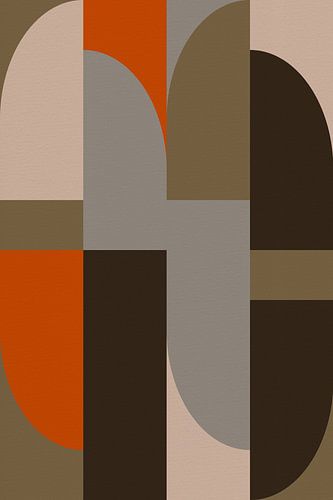 Moderne abstracte kunst in kaki, oranje en gedempt wit