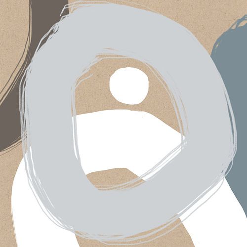 Abstracte cirkels in pastel grijs, blauw en wit op beige