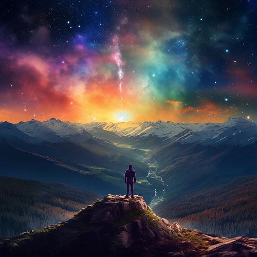 Man onder een sterrenhemel