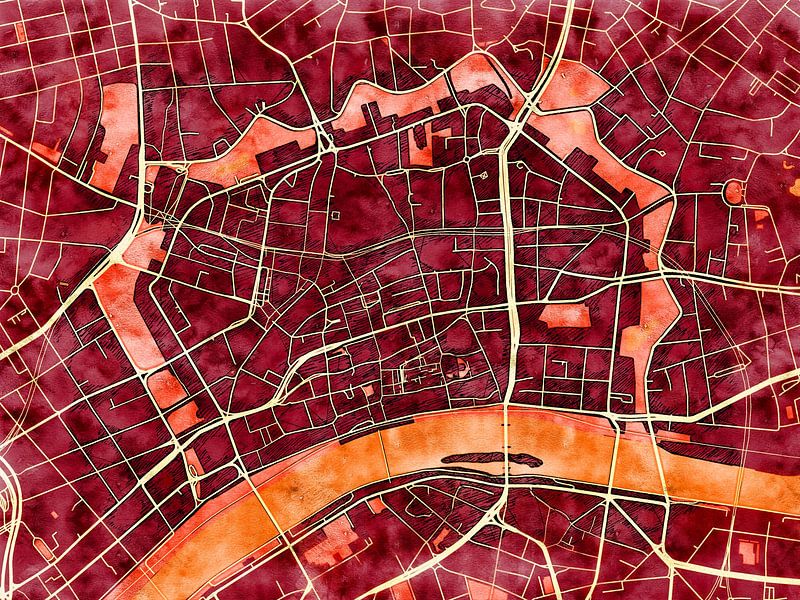 Map of Frankfurt am Main centrum with the style 'Amber Autumn' by Maporia