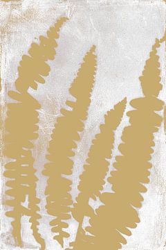 Farne im Retro-Stil. Moderne botanische minimalistische Kunst in Gelb und Weiß von Dina Dankers