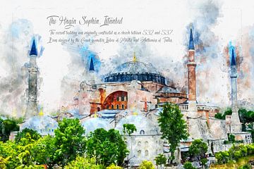 Hagia Sophia, aquarel, Istanboel van Theodor Decker