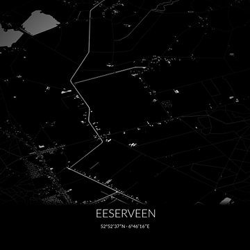Zwart-witte landkaart van Eeserveen, Drenthe. van Rezona