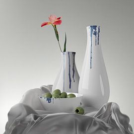 Still life in white with olives by Fine Art Flower - Artist Sander van Laar