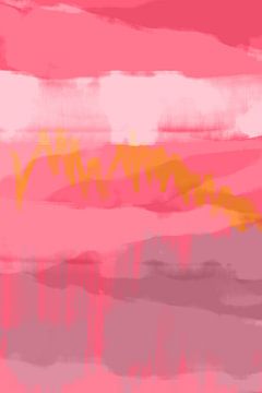 Colorful abstract painting . Landscape in neon pink, white, yellow