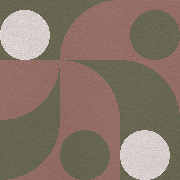 Modern abstract minimalist art with geometric shapes in retro style in pink and green by Dina Dankers