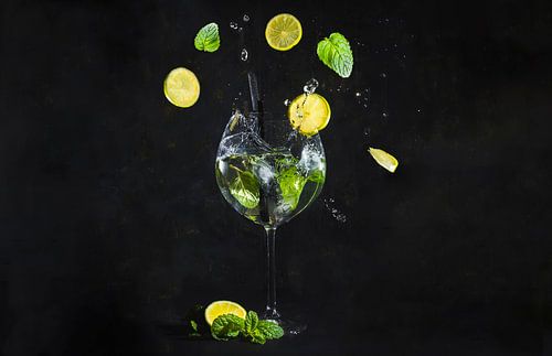 Gin tonic with mint and lemon
