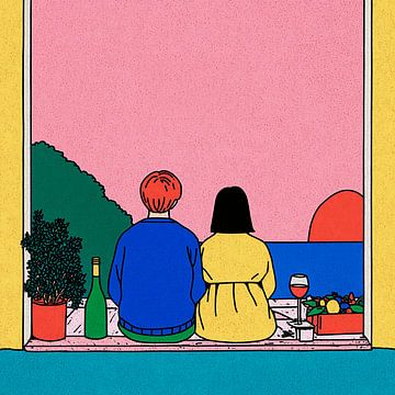 Romantischer Sonnenuntergang auf der Fensterbank