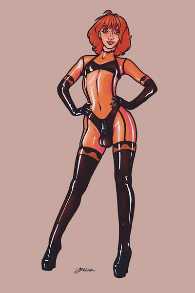 Chastos Magnet, kuisheid latex femboy pinup van Yazva