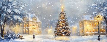 Illuminated Christmas Tree Snow by Wonderful Art