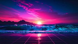 Neon Strand mit Sonnenuntergang