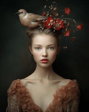 "Ich und mein Vogel", fantasievolles Porträt von Carla Van Iersel