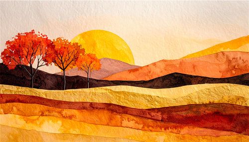 Abstract herfstlandschap met bomen in warme tinten