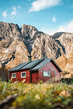 Red mountain hut in Norway by Prints by Abigail Van Kooten