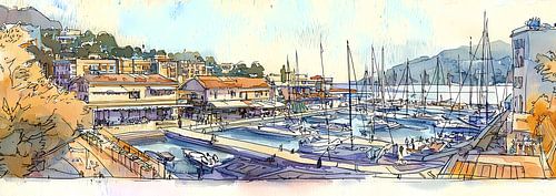 Aquarel panorama uit een schetsalbum