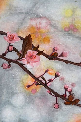 Kirschblütenast in Aquarell