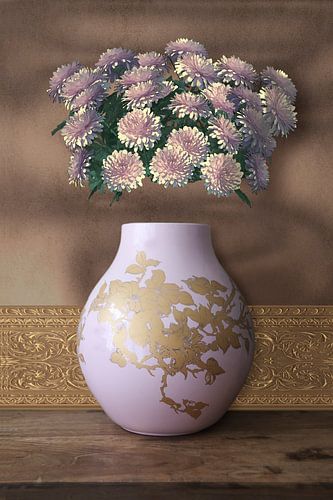 Roze chrysanten in een iconische vaas van Renske Schut
