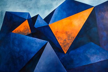 Geometrische Berge in Blau und Orange von Poster Art Shop