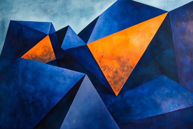 Geometrische Berge in Blau und Orange von Poster Art Shop