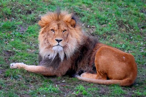 Abstrakter Löwe in Ruhe - Kraft und Gelassenheit in Wasserpixel-Kunst