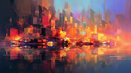Magic lights: colourful abstraction of a big city skyline