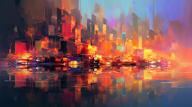 Magic lights: colourful abstraction of a big city skyline by Peter Balan