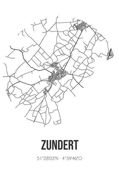 Zundert (Noord-Brabant) | Map | Black and white by Prints of Place