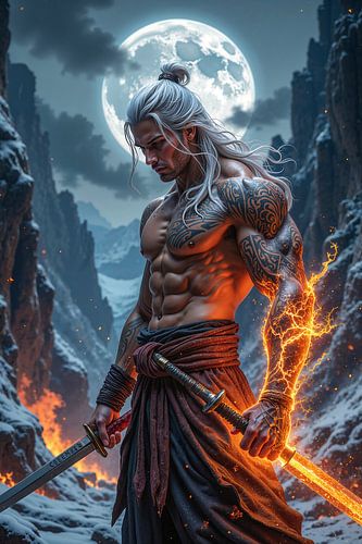 Dark Fantasy Gothic Wall Art: AETHARON – A Mystical Warrior in the Mountains
