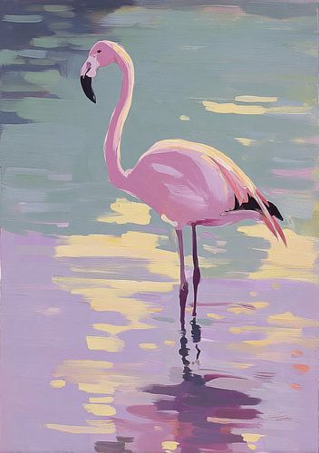 Flamingo in calm water