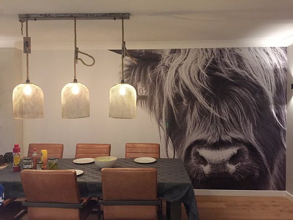Customer photo: Portrait Scottish Highlander black and white by Sandra van Kampen
