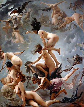 Des corps s'élevant à travers les nuages