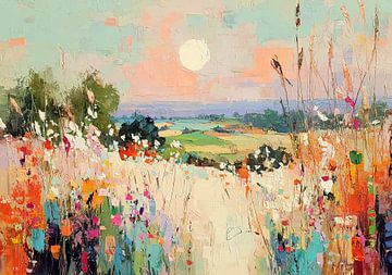 A field of wildflowers in the soft evening light by Niklas Maximilian